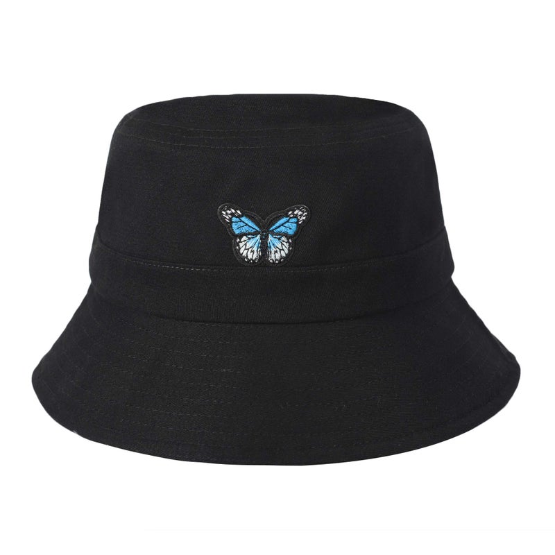 ZLYC Unisex Fashion Embroidered Bucket Hat Summer Fisherman Cap for Men Women Teens (Butterfly Black) - Image 1